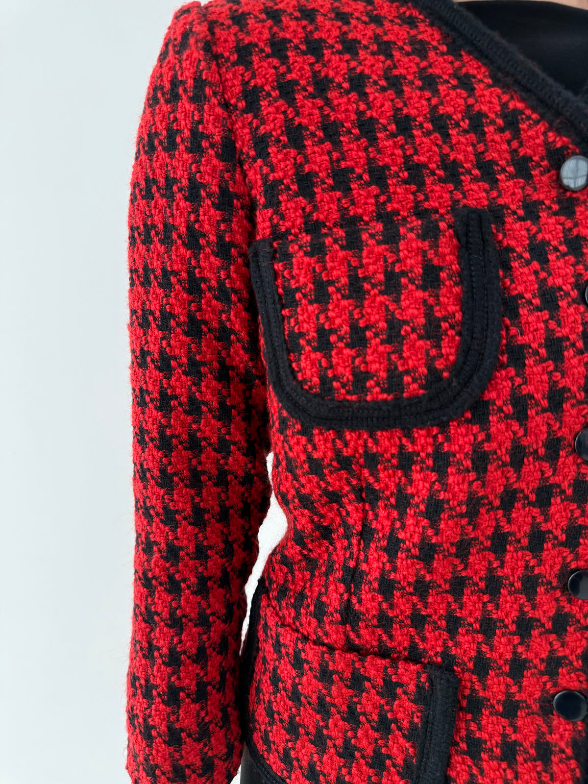 Sacou petite în stil Chanel din tweed pied de coq din lana extrafina