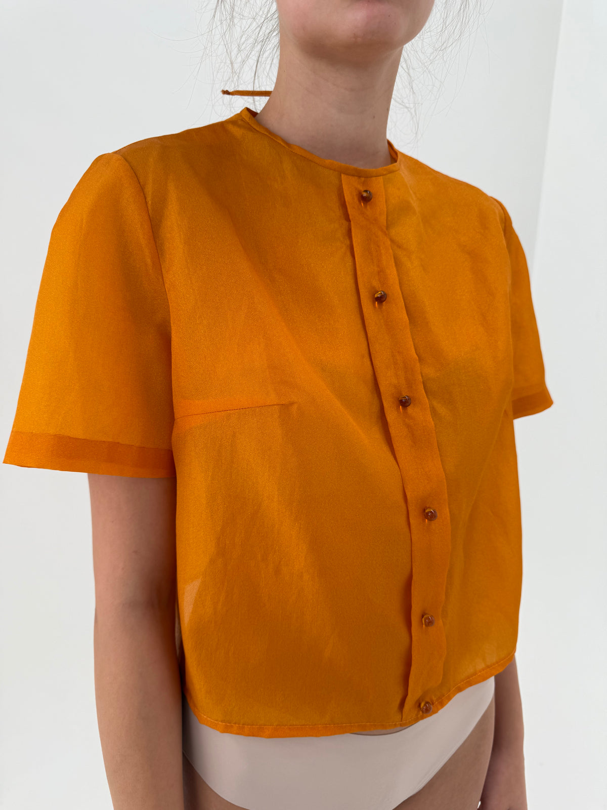 Top old vintage anii 60 din organza plină de la zi la seară cu fundiță