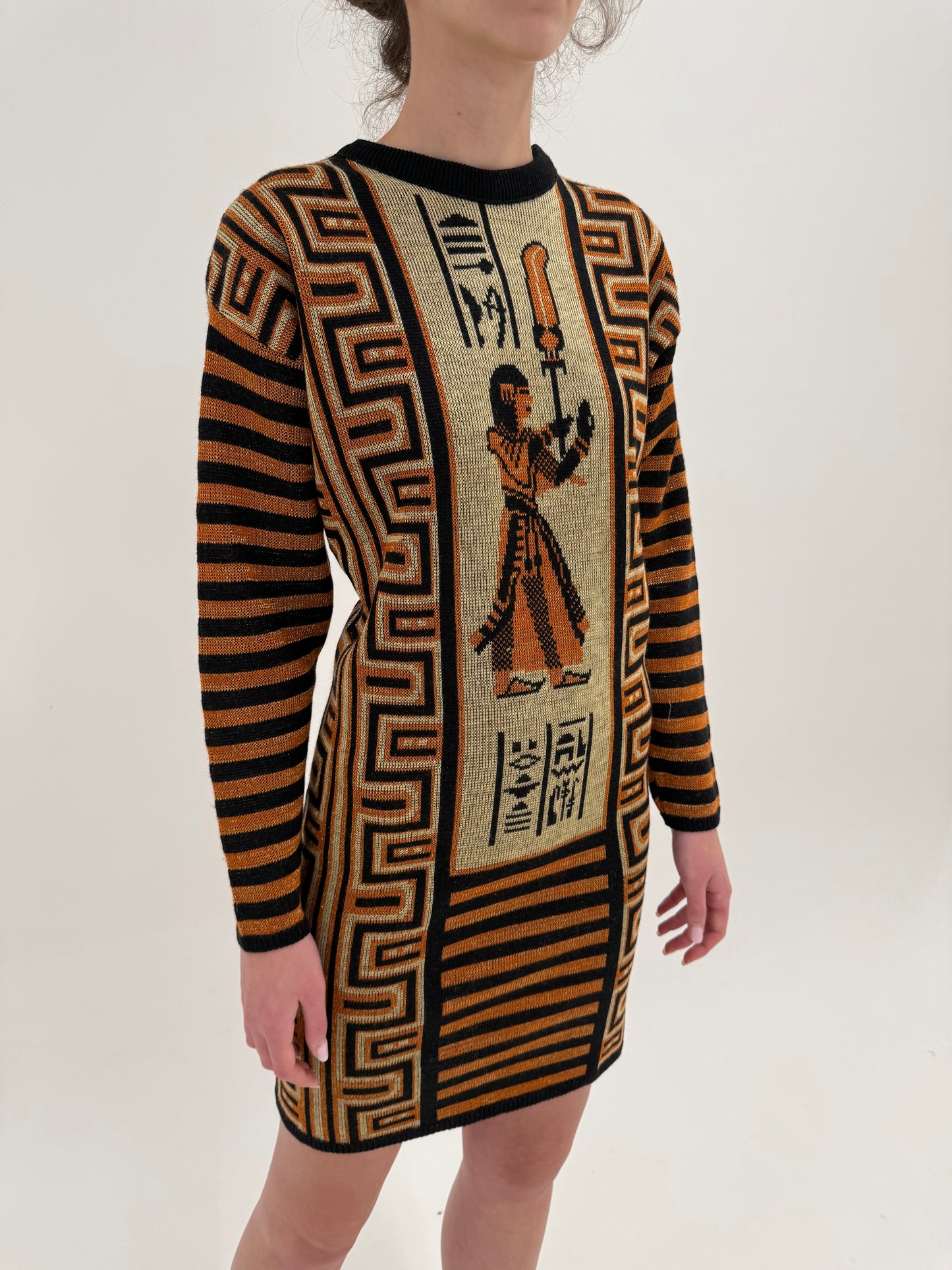 Rochie old vintage mid 80s din lana extrafina și lurex auriu