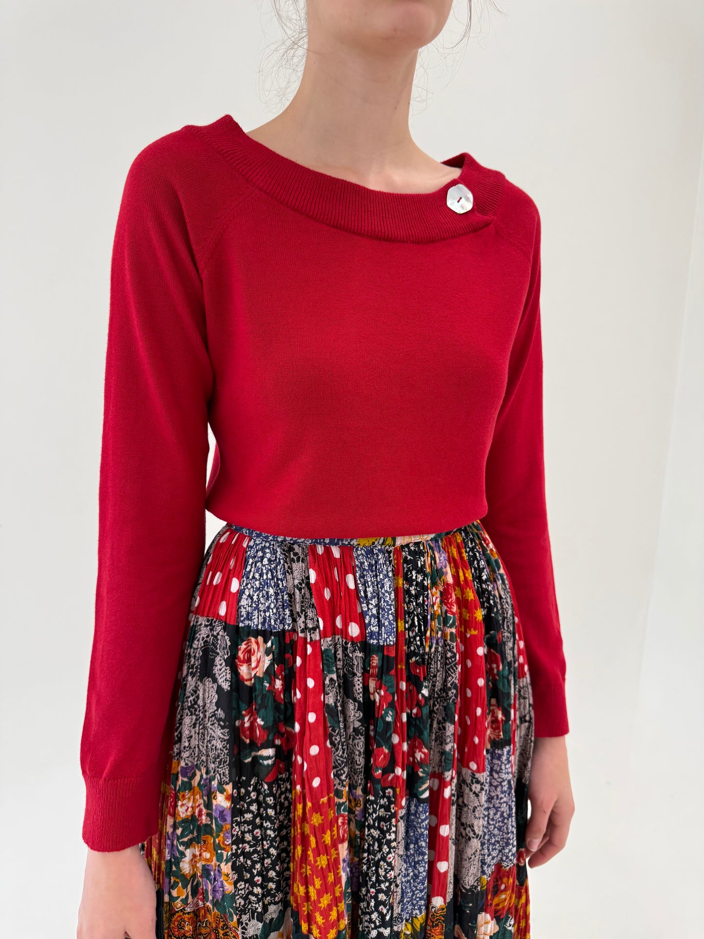 Soft knit Ralph Lauren cherry red cu decolteu bărcuță
