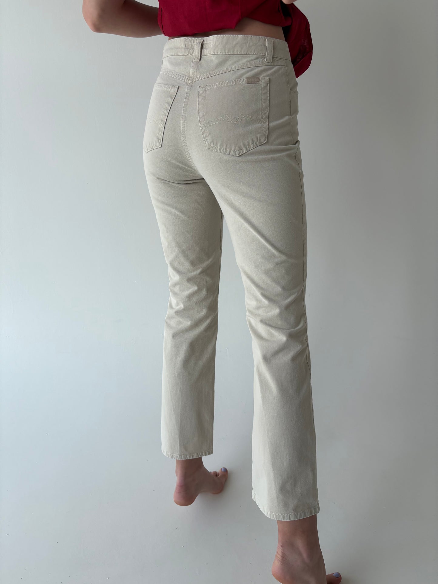 Jeans vintage moale de vară modelator light beige cu talie înaltă