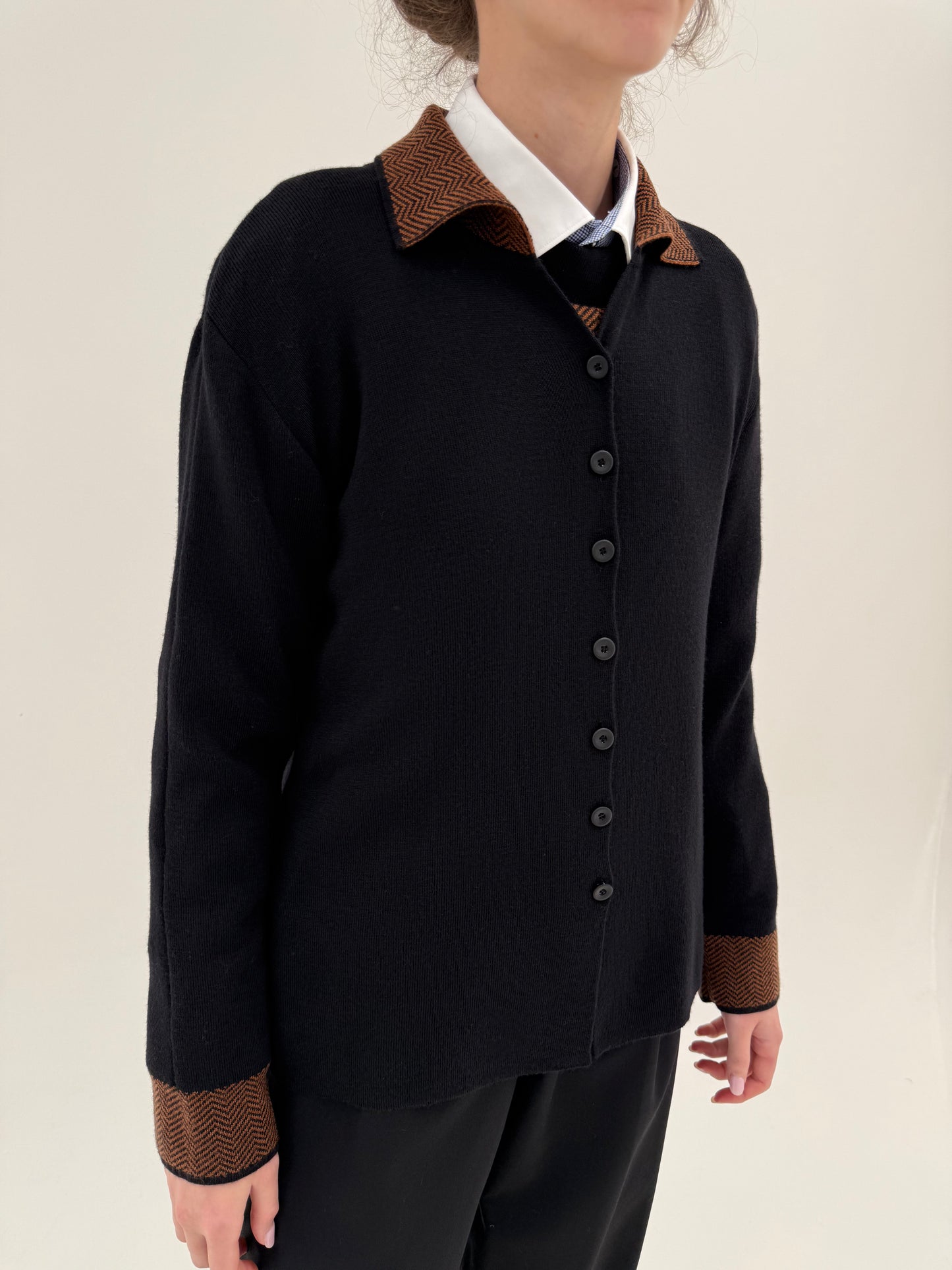 Set italian din lana merino extrafina de gramaj mare caramel și negru