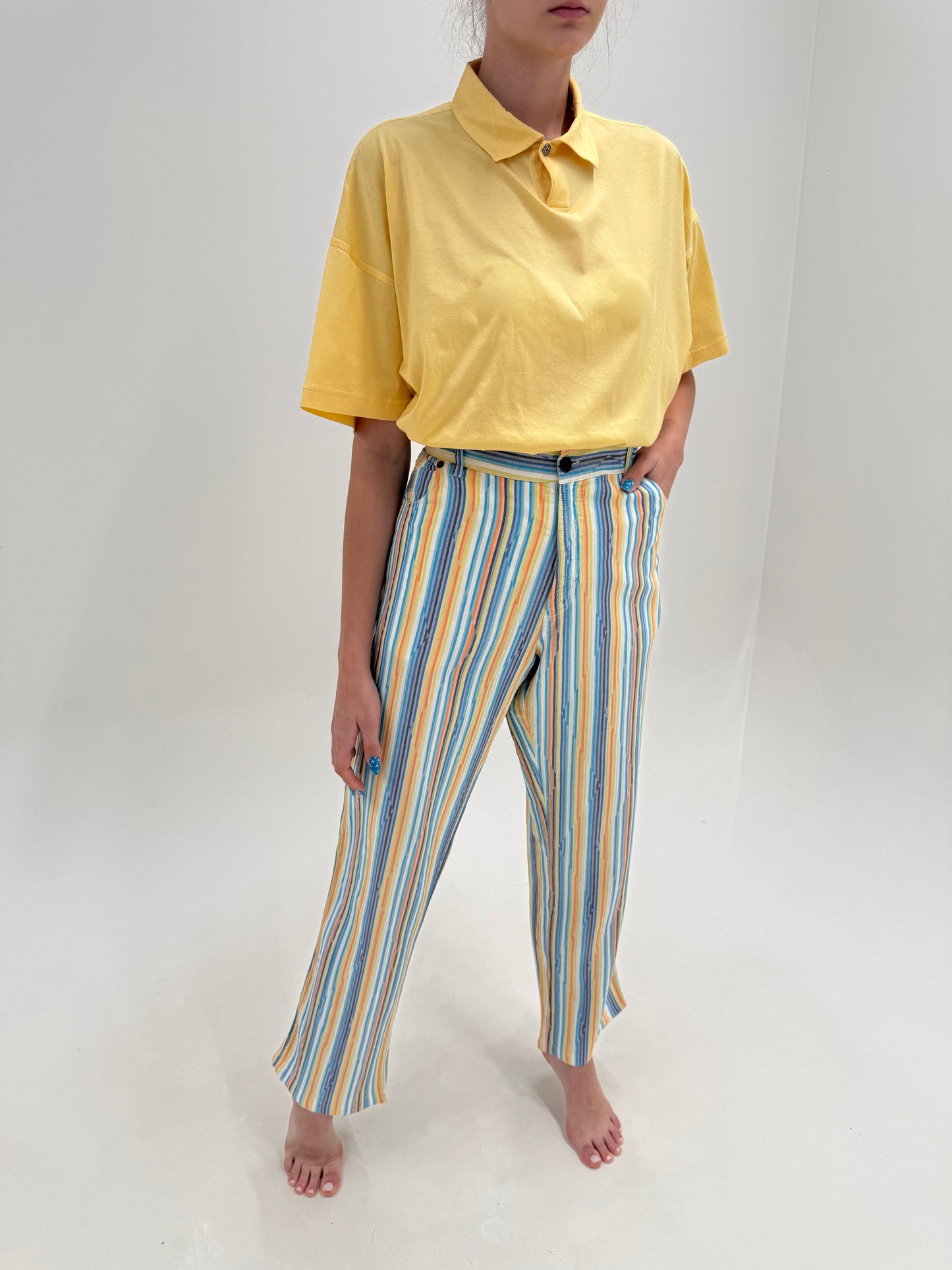 Pantaloni Missoni tall în dungi din bumbac excepțional de vară moale