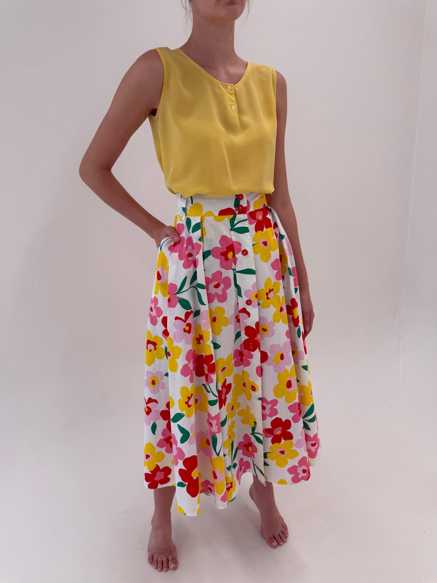 Fustă de bumbac maxi cu buaizbre și print floral