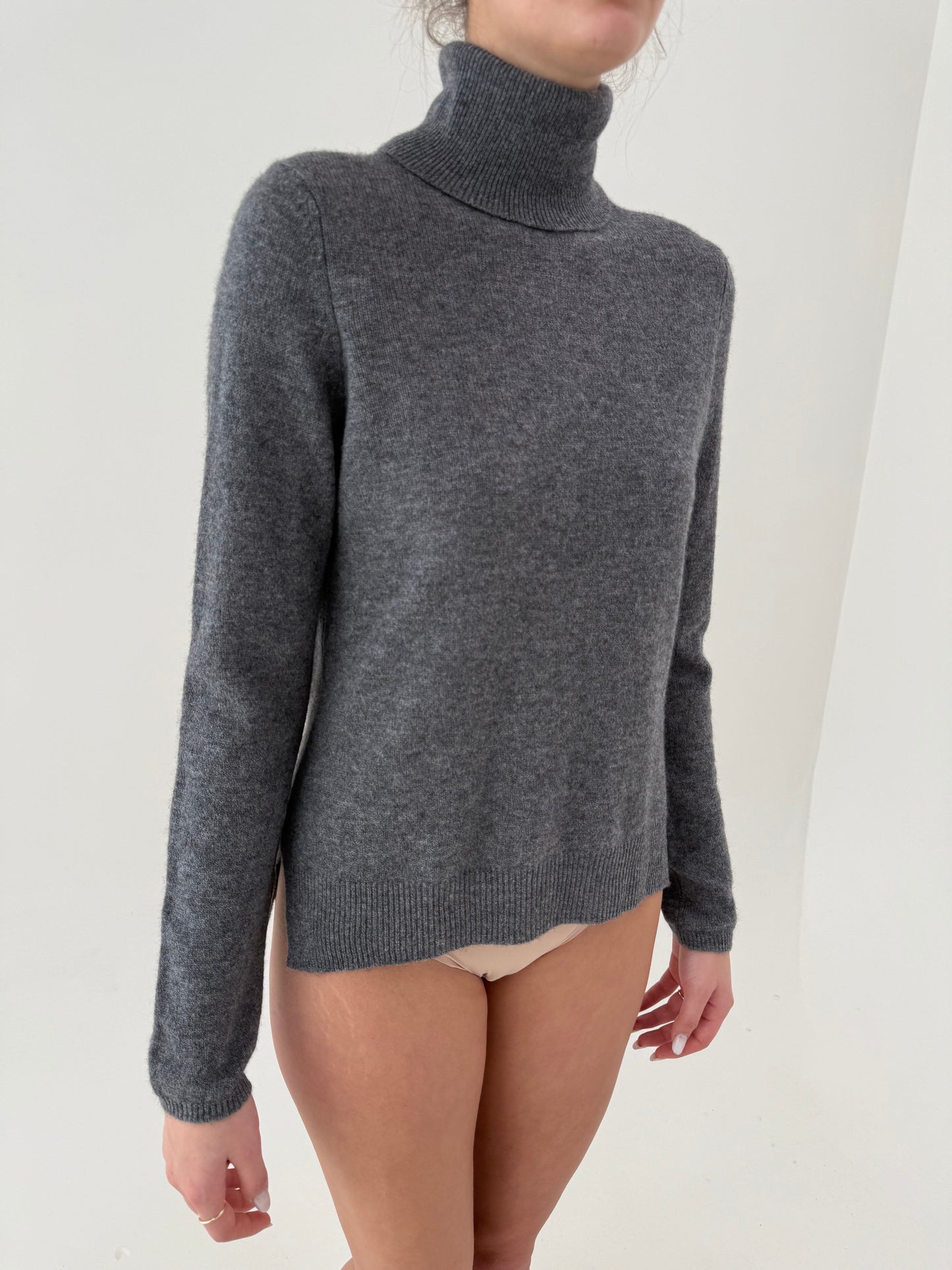 Maleta tall din cașmir melanj jeans blue cu stone gray