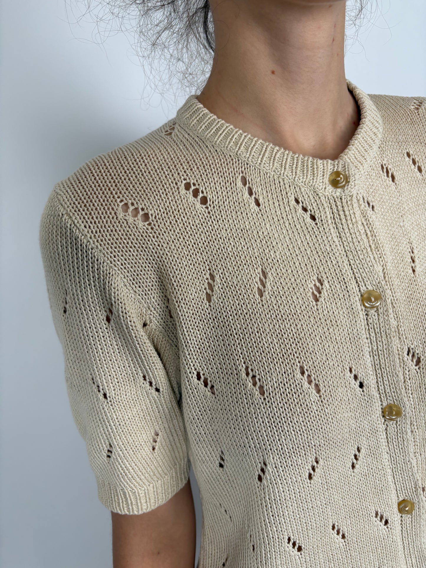 Top premium light nude din jerse dantelat de vară