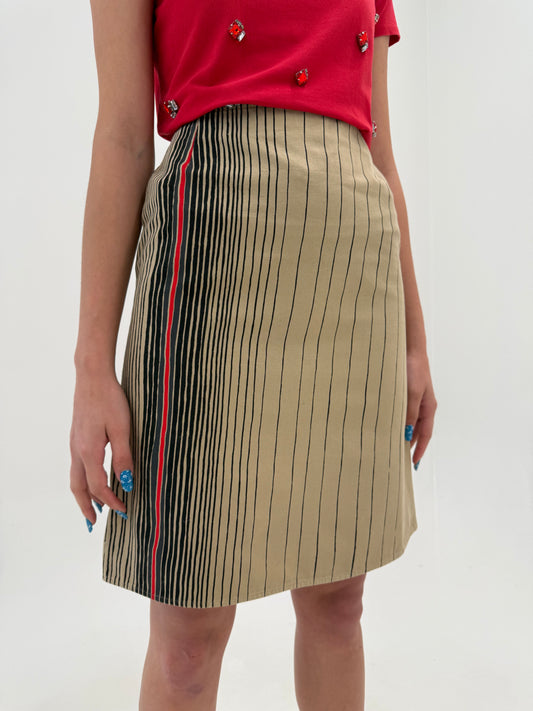 Fustă camel Max Mara din canvas de bumbac cu print în dungi extrem de chic