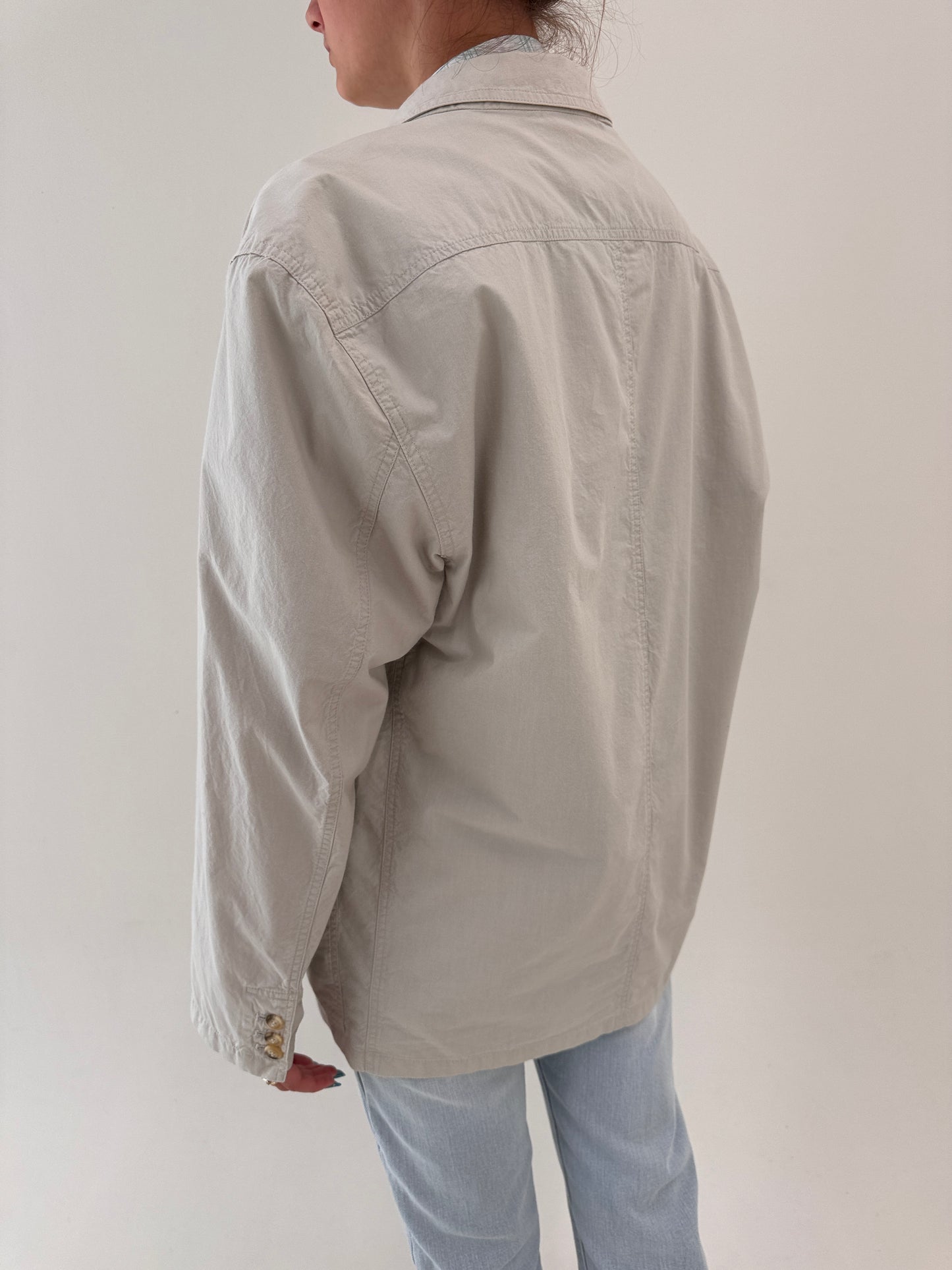 Sacou Valentino vintage tall din gabardină de bumbac warm gray