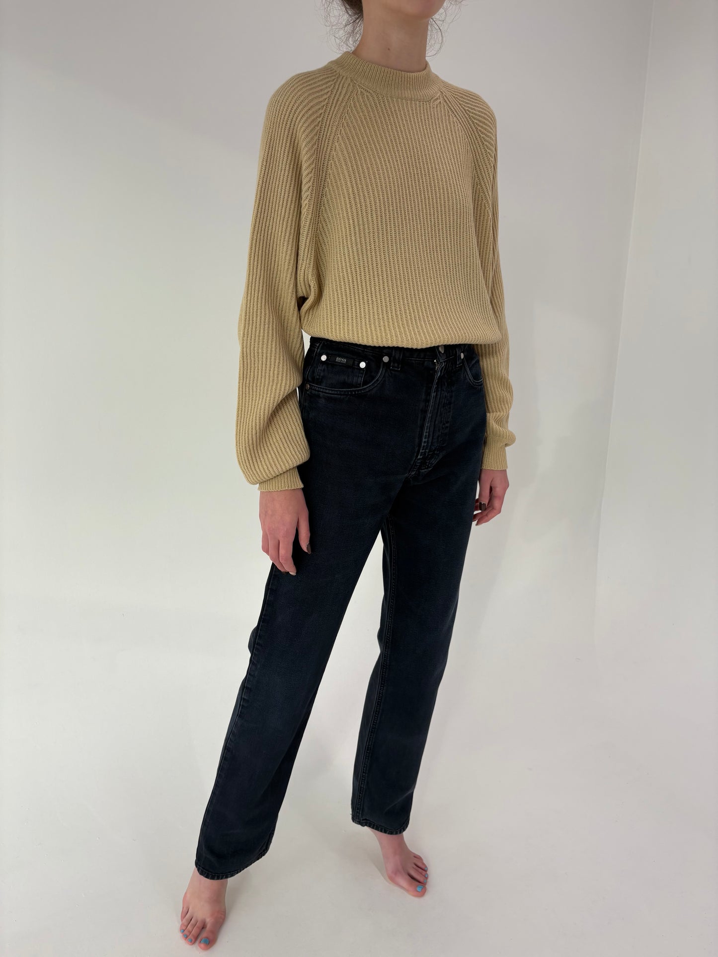 Jeans vintage dark wash Hugo Boss cu talie ultra înaltă