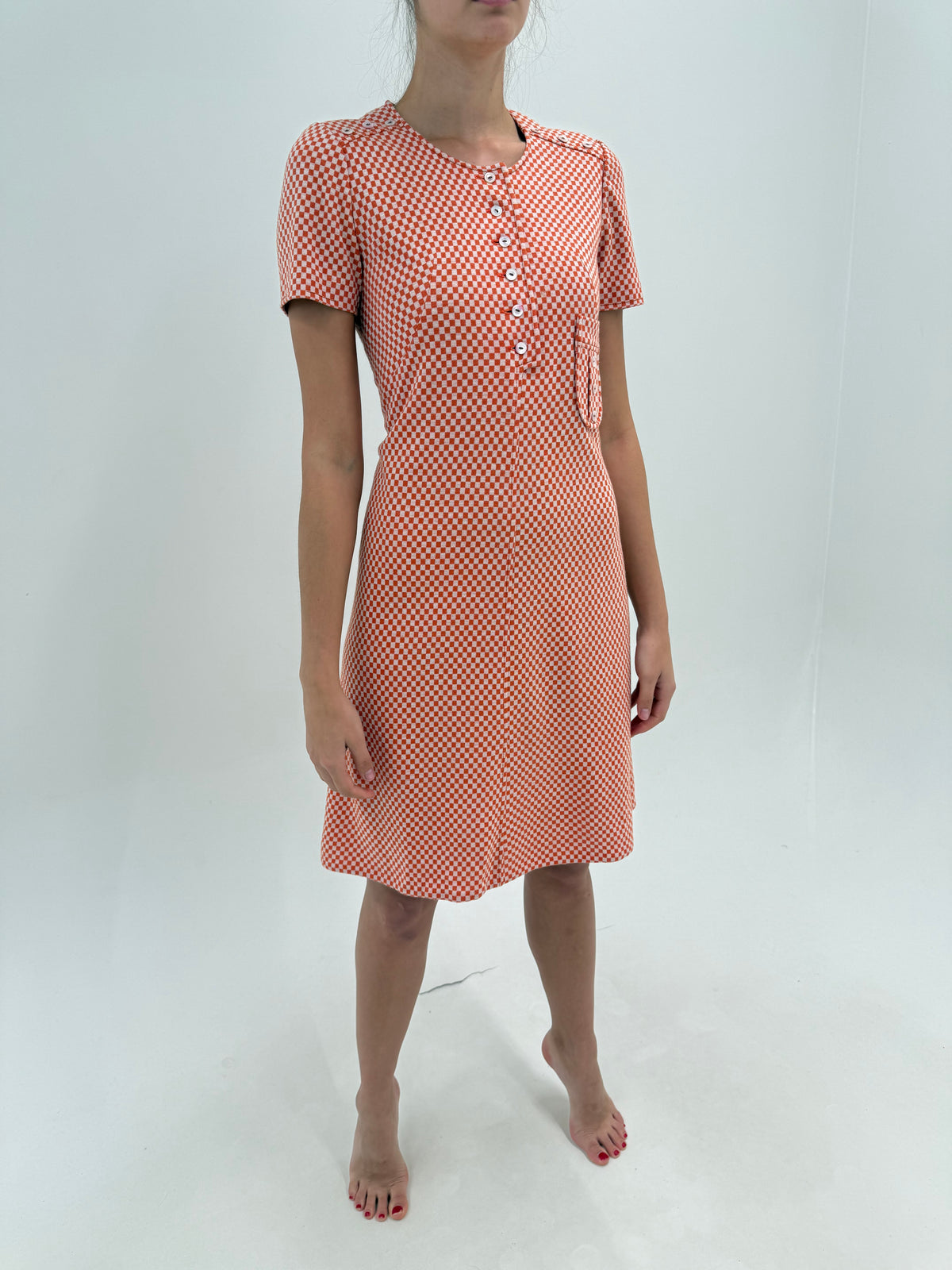 Rochie old vintage mid/late 60s din tricot dens de Vascoza în carouri