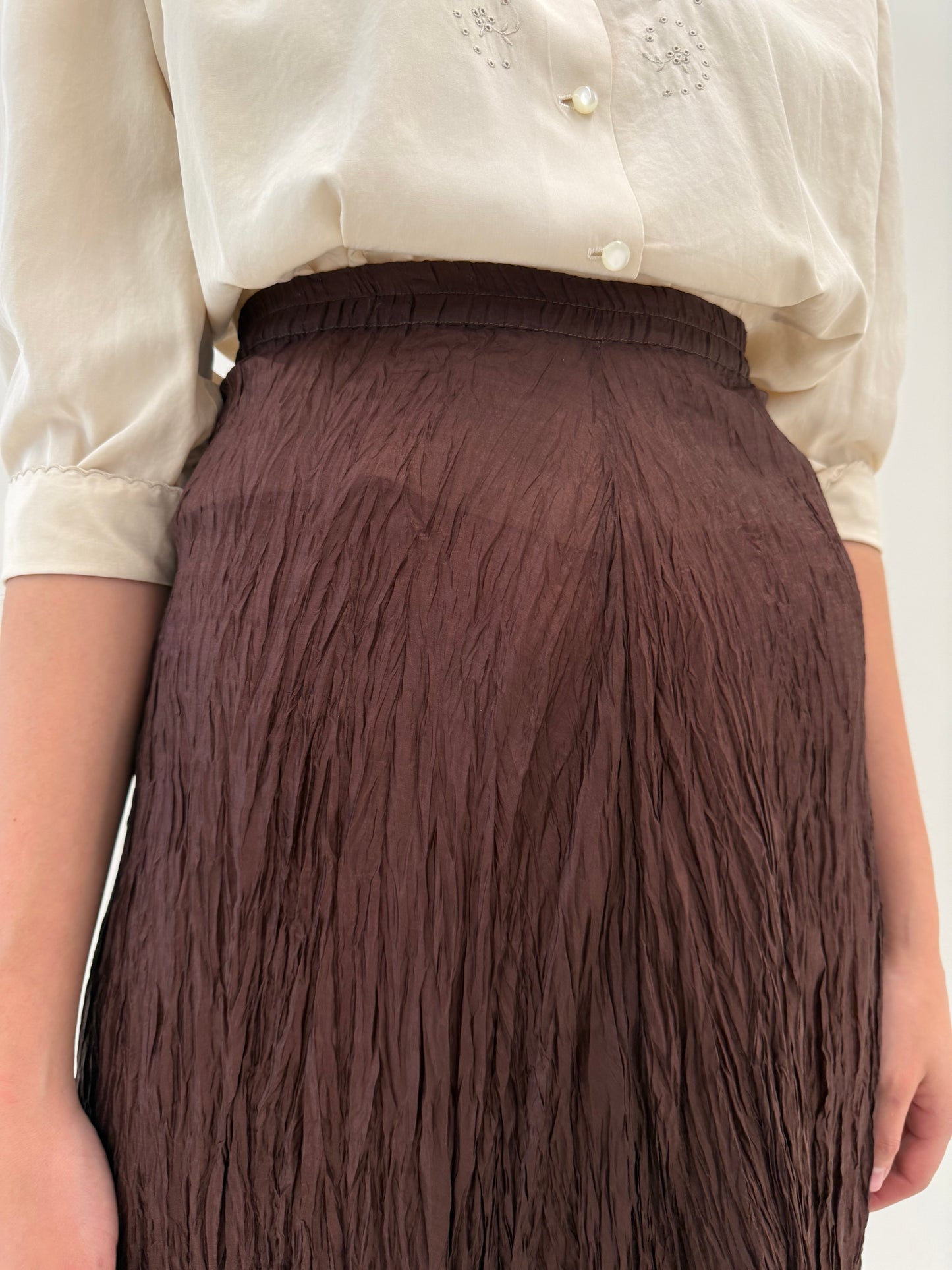 Fustă maxi din mătase naturală no iron chocolate brown