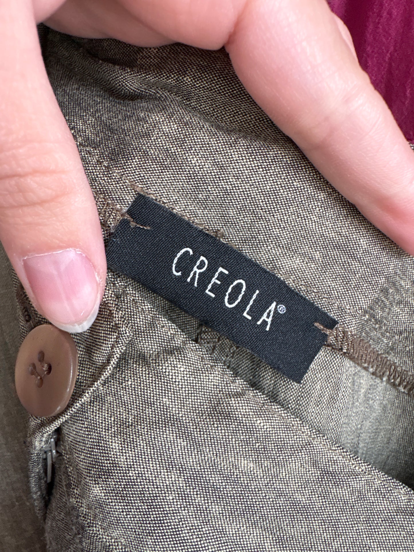 Pantaloni petite italienești din in melanj kaki și camel