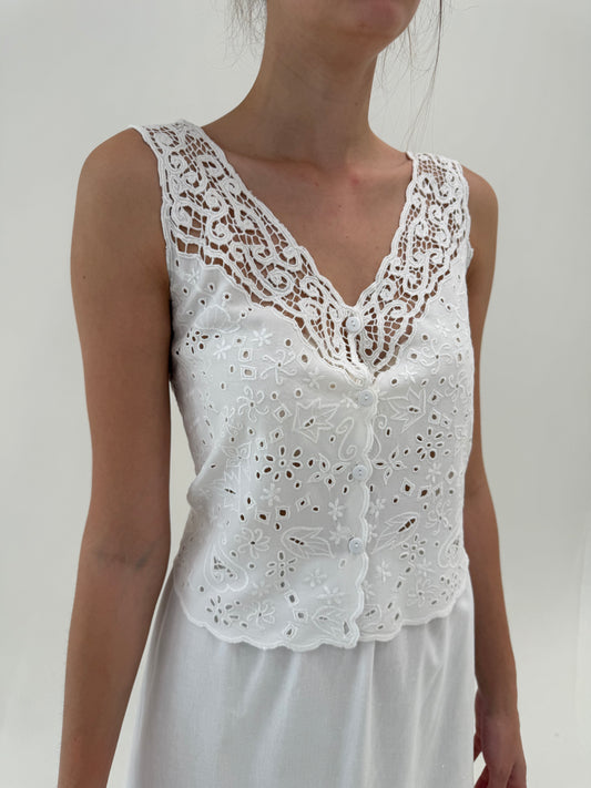Top vintage excepțional din macrame de bumbac și integral broderie anglaise