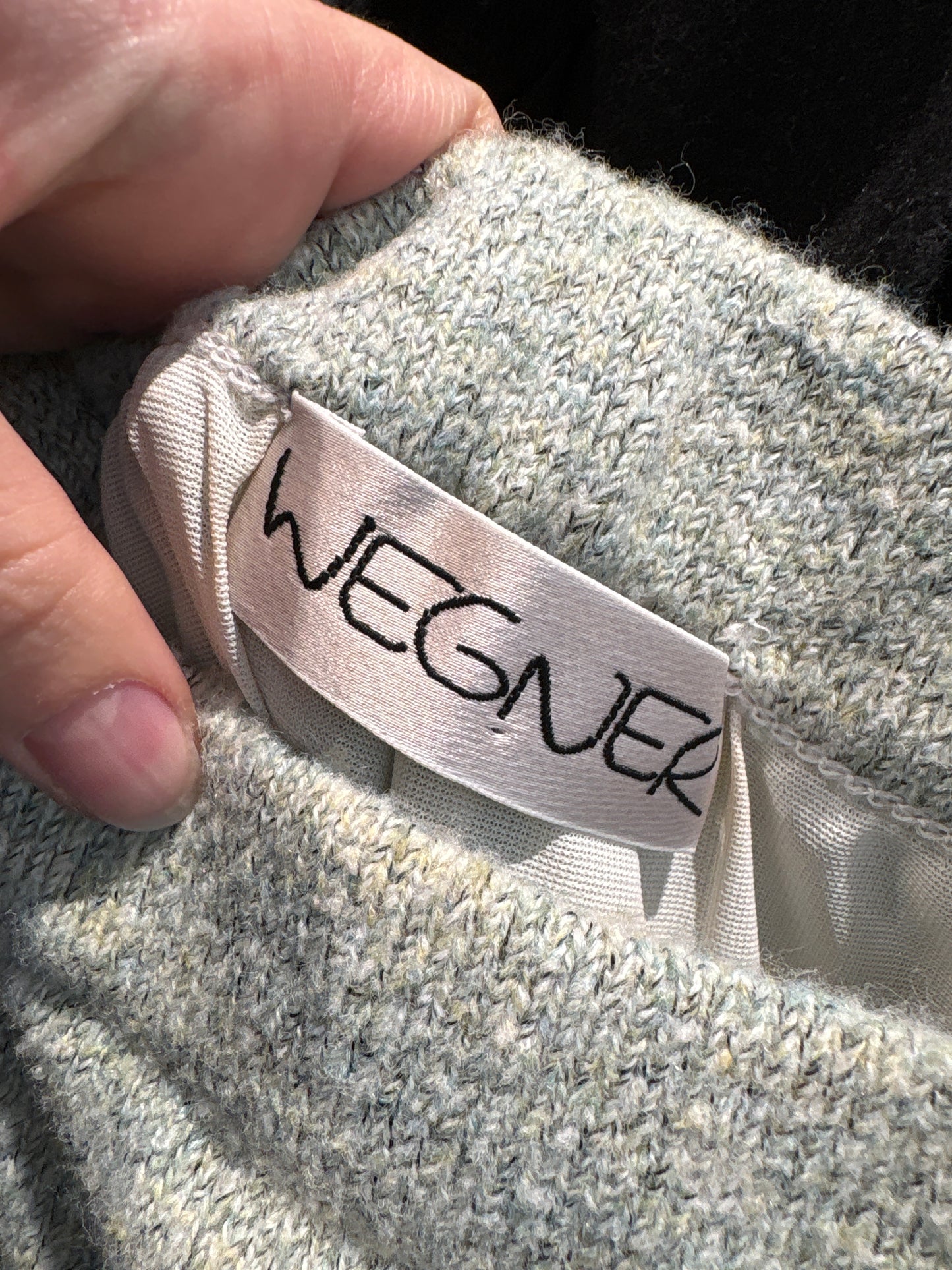 Fustă midi spre maxi din tricot de lan extrafina melanj silver gray cu baby blue