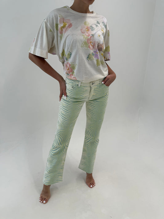 Pantaloni vintage Roberto Cavalli iconici cu animal print în culori pudrate