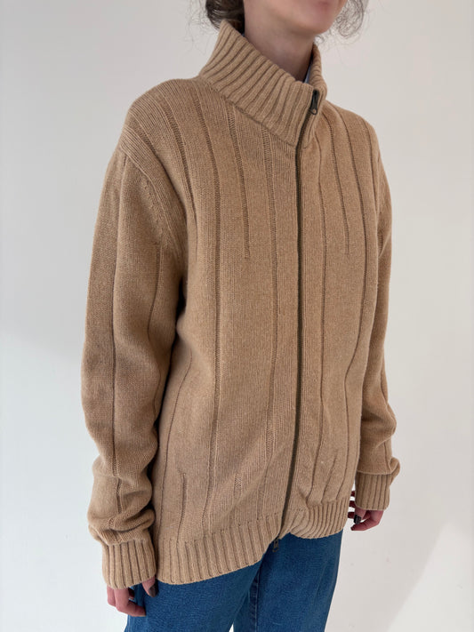 Jacheta camel cu influențe sport din trvoit ribbed super gros 80% lana extrafina