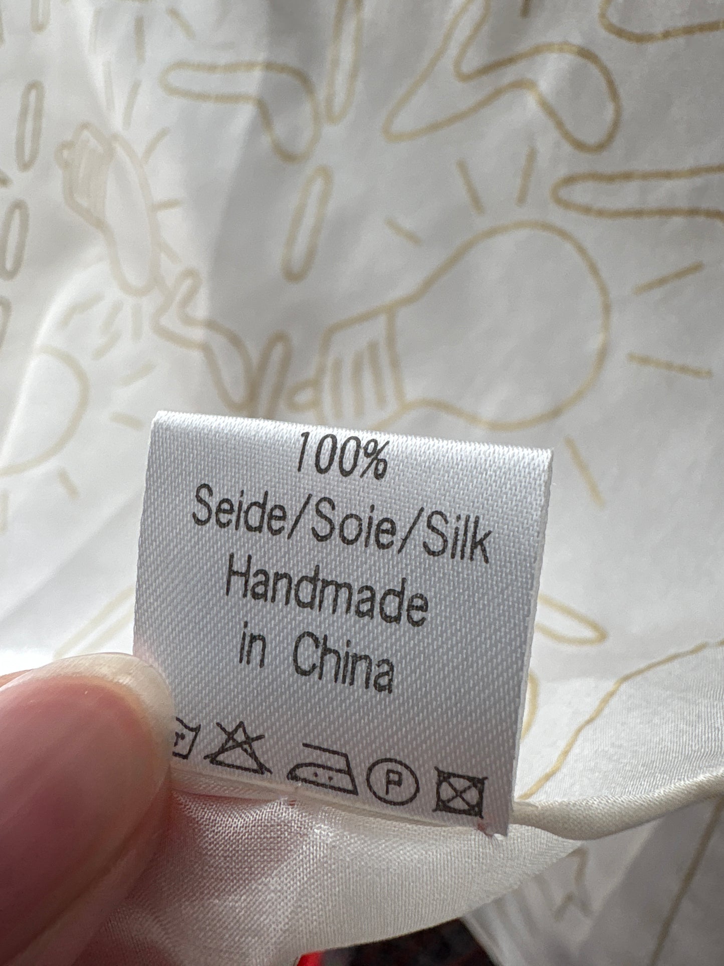 Eșarfă butter white din mătase naturală cu print camel