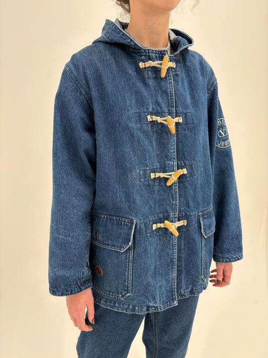 Parka vintage Valentino se iarnă cu interior din lana și exterior din jeans