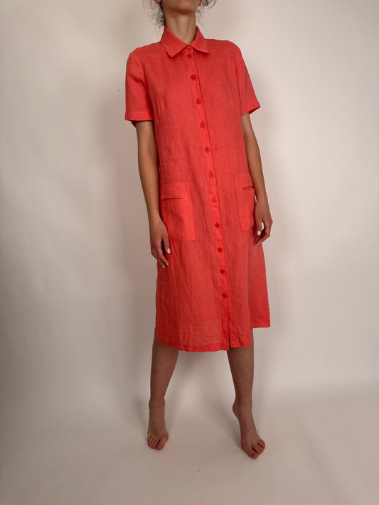 Rochie salmon pink tip cămașă din in extrafina și moale