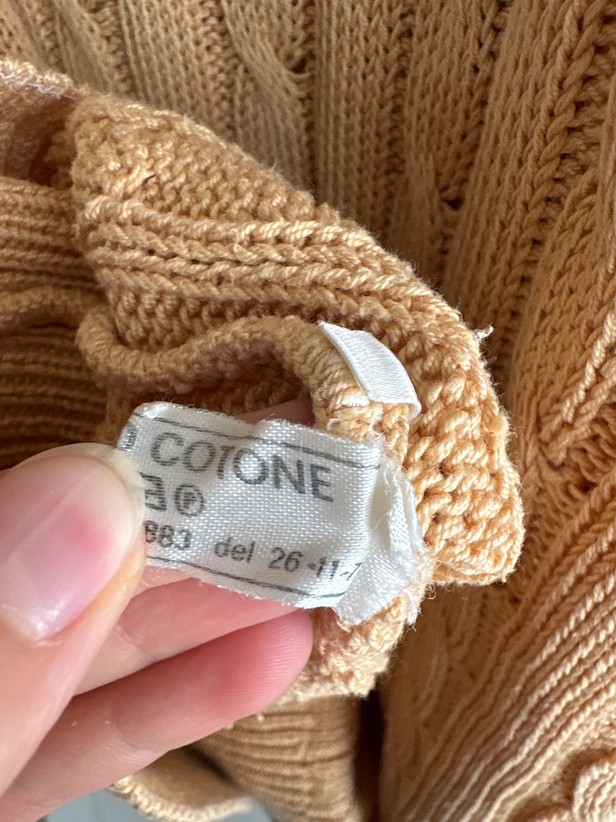Pulover camel italian din bumbac mercerizat cu torsade de gramaj mare