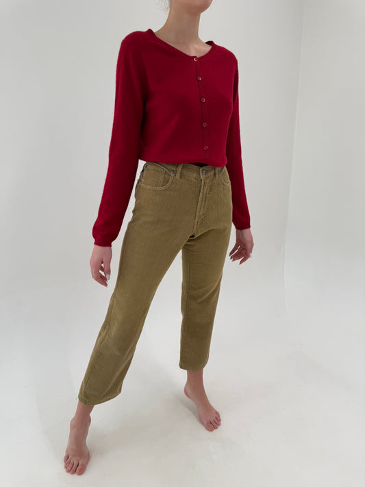 Pantaloni luxury Trussardi camel din corduroy fin modelator