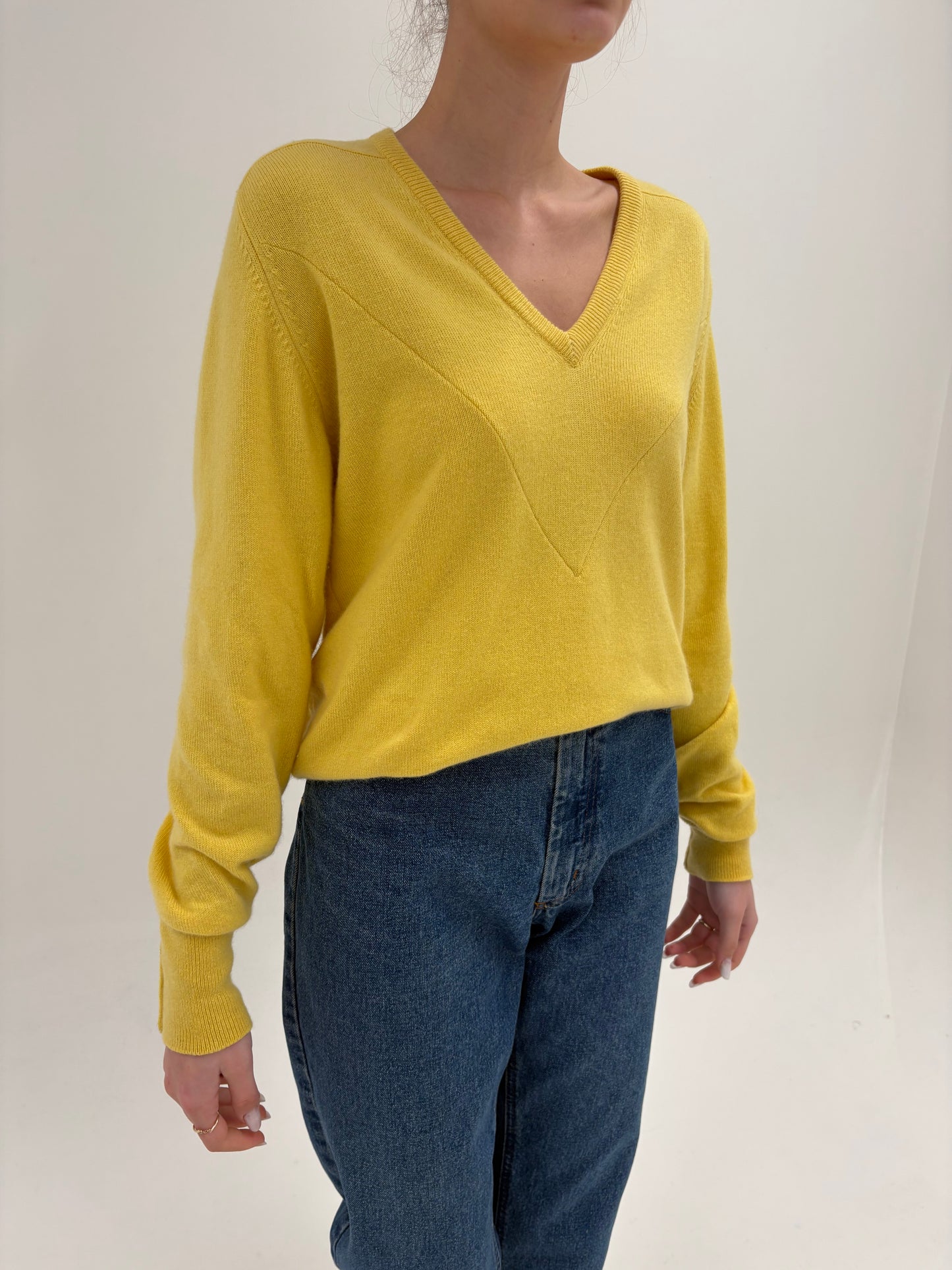 Pulover tall Burberry vintage din cașmir excepțional scoțian lemon yellow