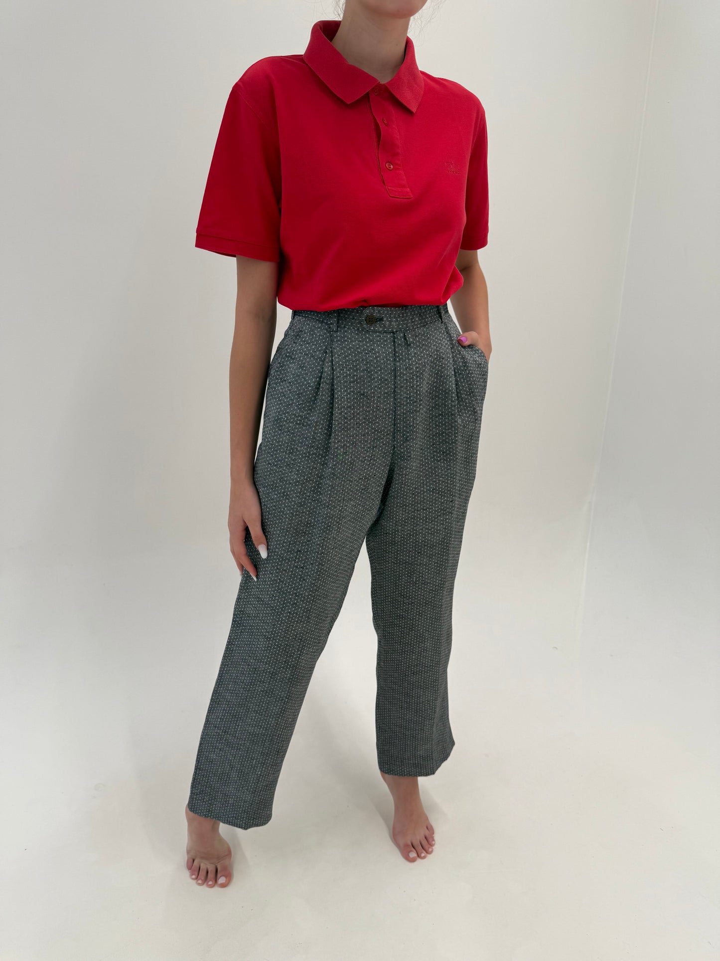 Pantaloni vintage Gianni Versace tall din pânză excepțională melanj