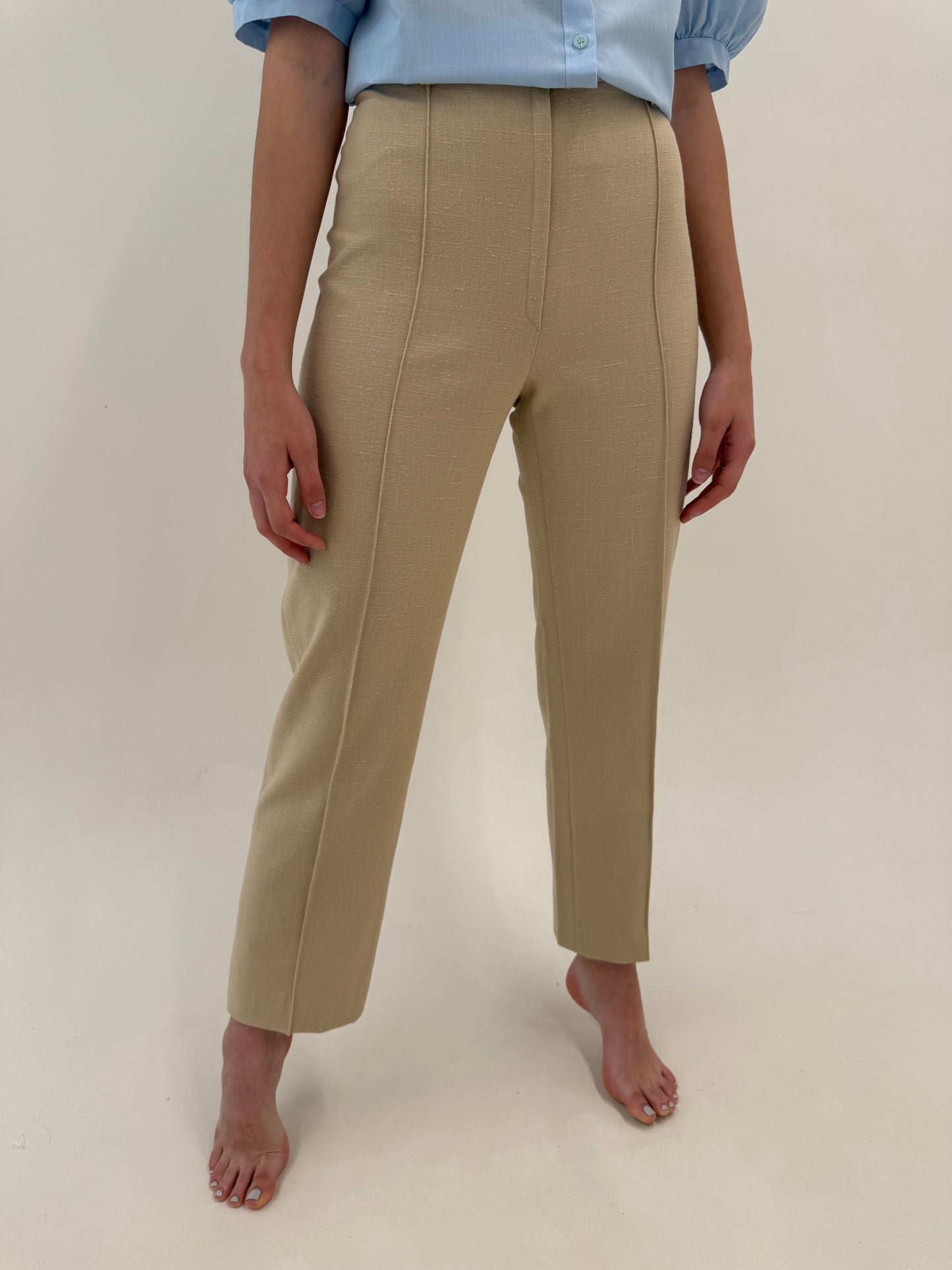 Pantaloni vintage camel din pânză în croi clasic