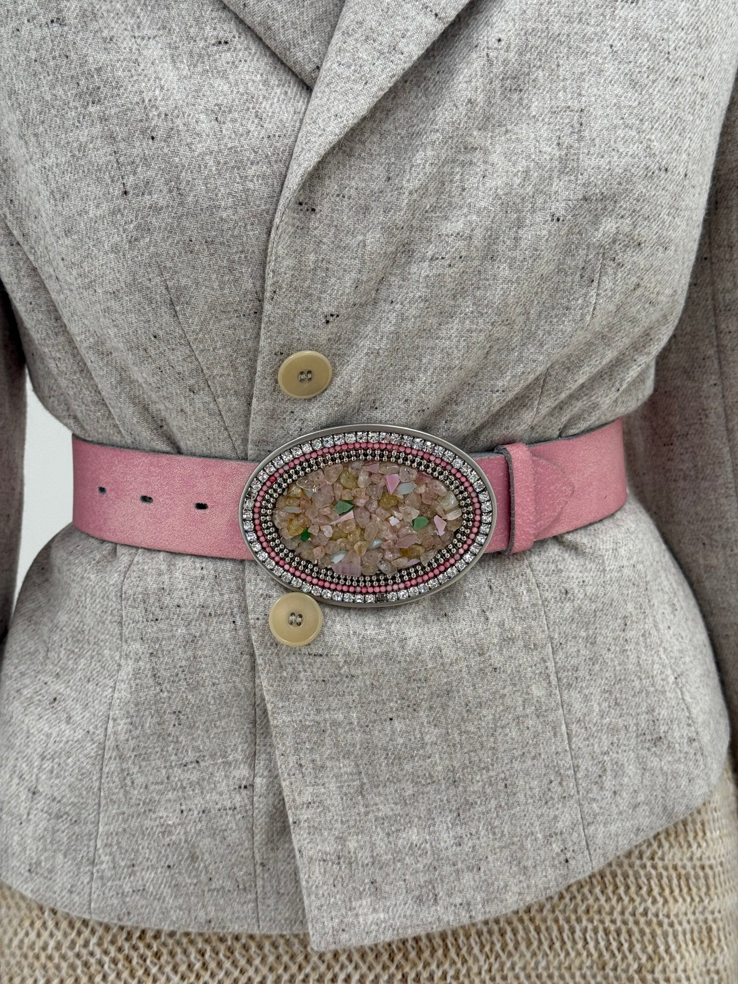 Centura vintage italiană cu cataramă bijuterie powder Pink