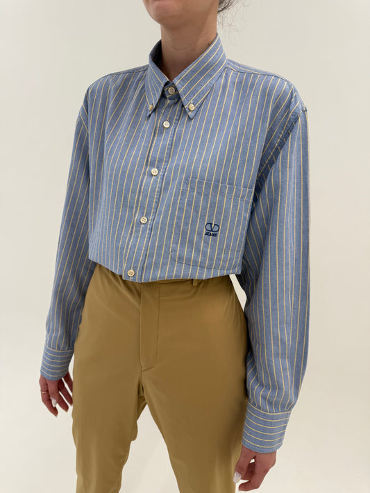 Cămașa Valentino baby blue în dungi fine butter yellow din poplin