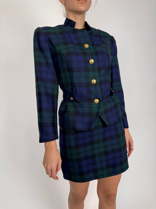 Deux piece vintage din Tartan extrafin de lana pura