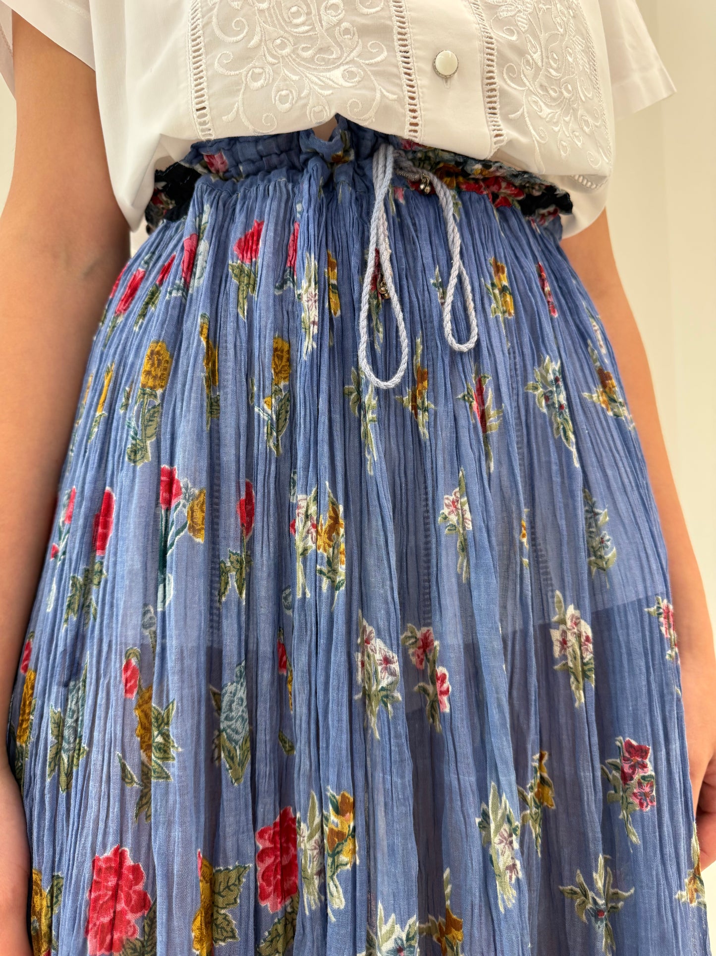 Fustă vintage maxi light jeans blue ultra amplă din cea mai fină pânză de bumbac