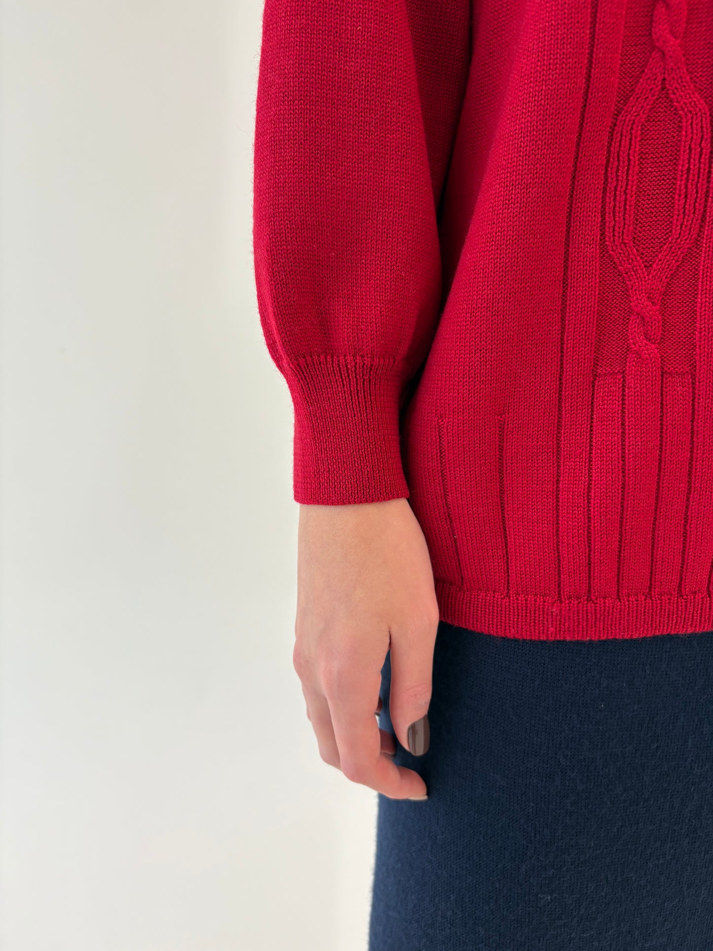 Cardigan cherry red italian de gramaj mare din lana merino extrafina