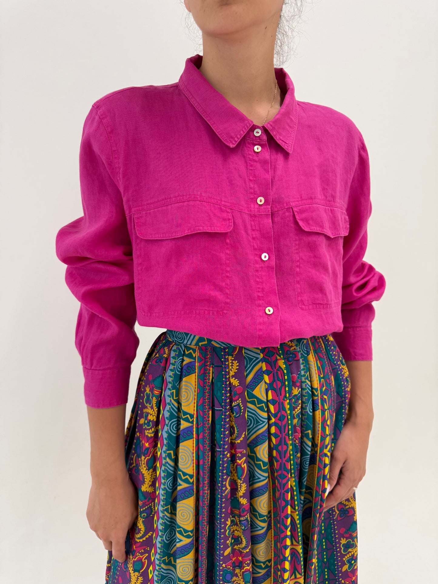 Cămașa fucsia din in premium în croi oversized