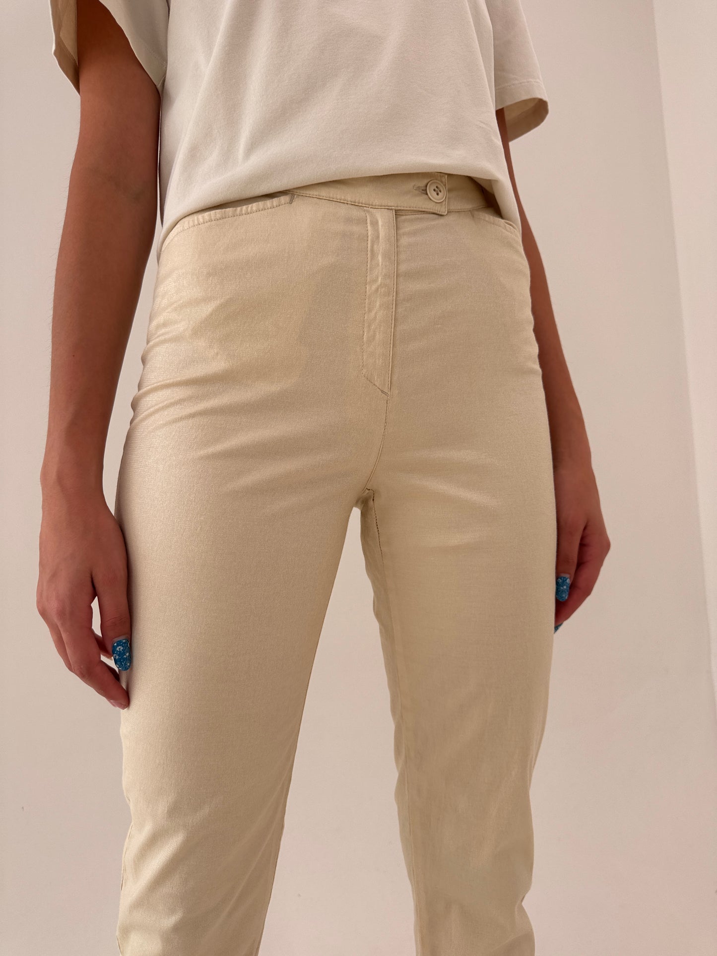 Pantaloni luxury Byblos ultra confort light camel cu efect ușor perlat auriu