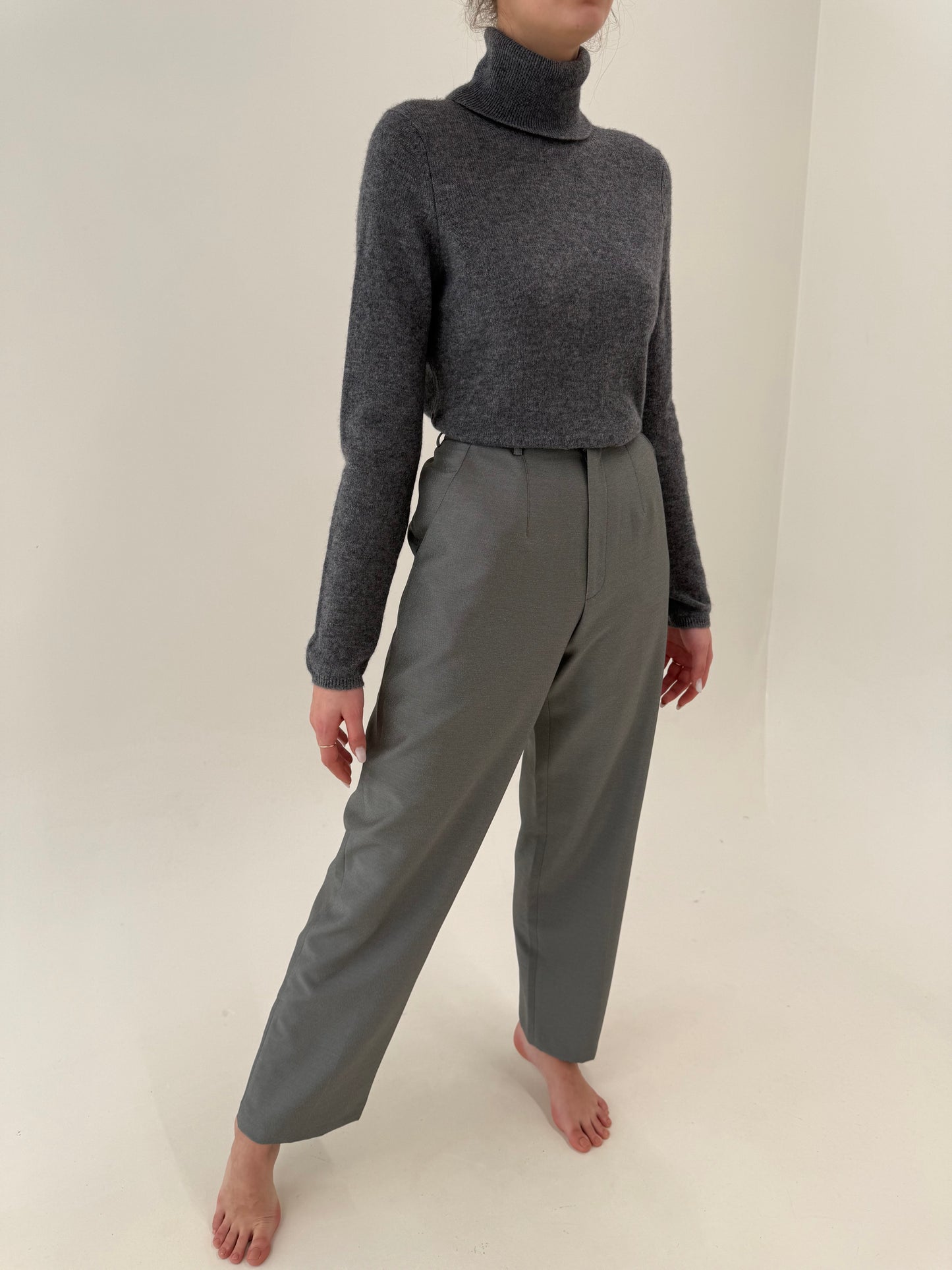 Pantaloni tall cu talie ultra înaltă elastică de la zi la seară din stofita ușor lucioasă