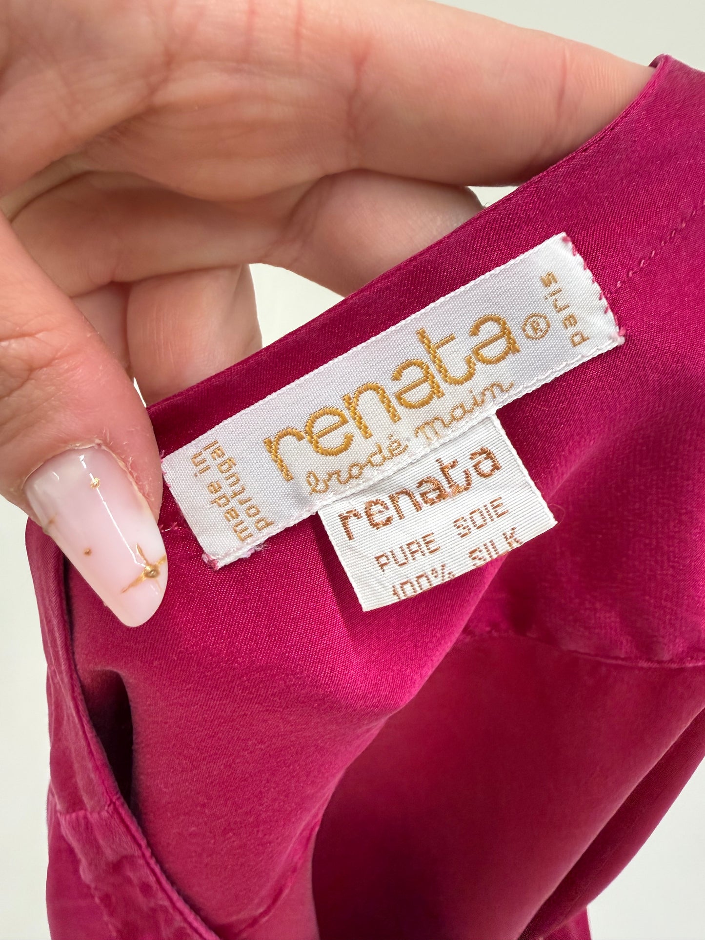 Cămașa italiană fucsia din mătase naturală grea cu broderie manuală