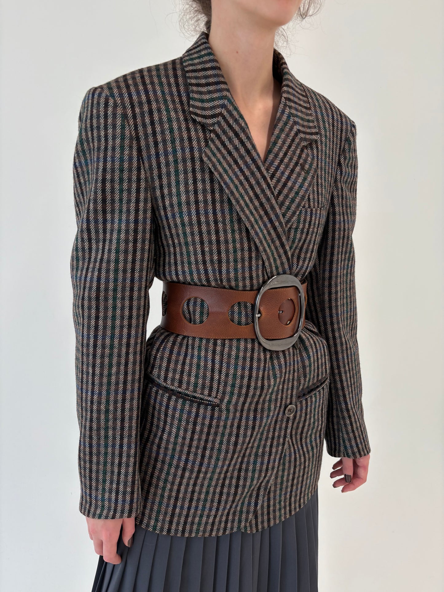 Sacou vintage italian în carouri din lana extrafina groasă