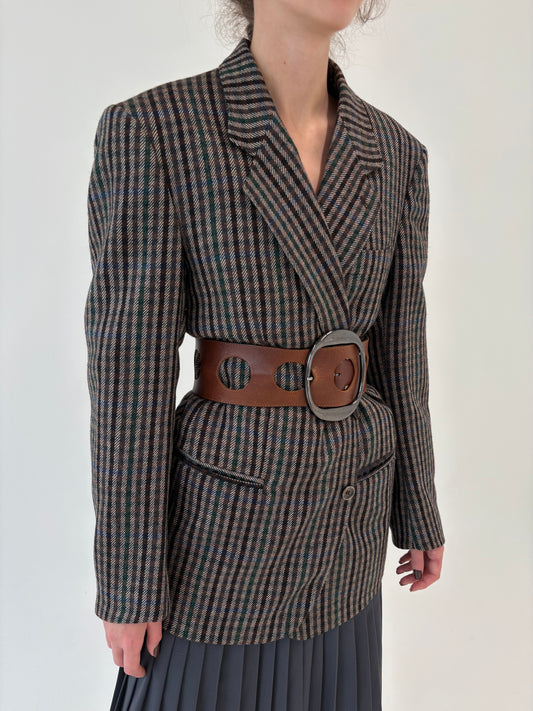 Sacou vintage italian în carouri din lana extrafina groasă