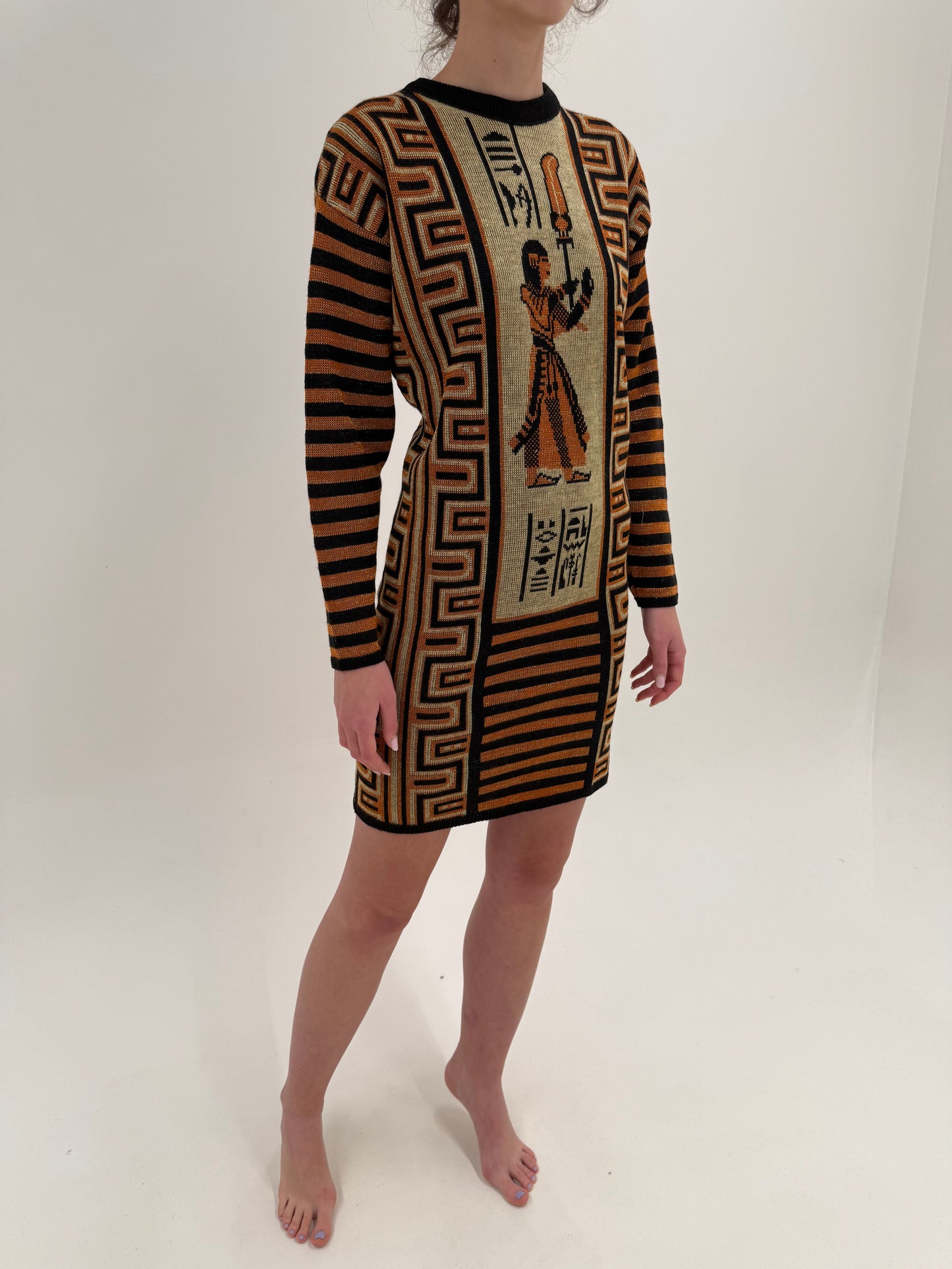 Rochie old vintage mid 80s din lana extrafina și lurex auriu