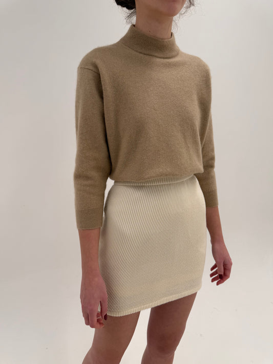 Fustă mini cu talie ultra înaltă din stofă groasă de lana texturată