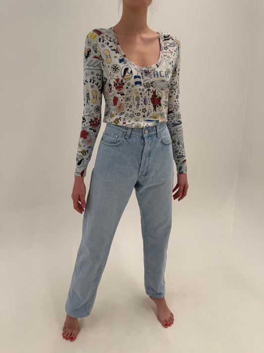 Jeans vintage Versace tall light wash cu talie uktra înaltă