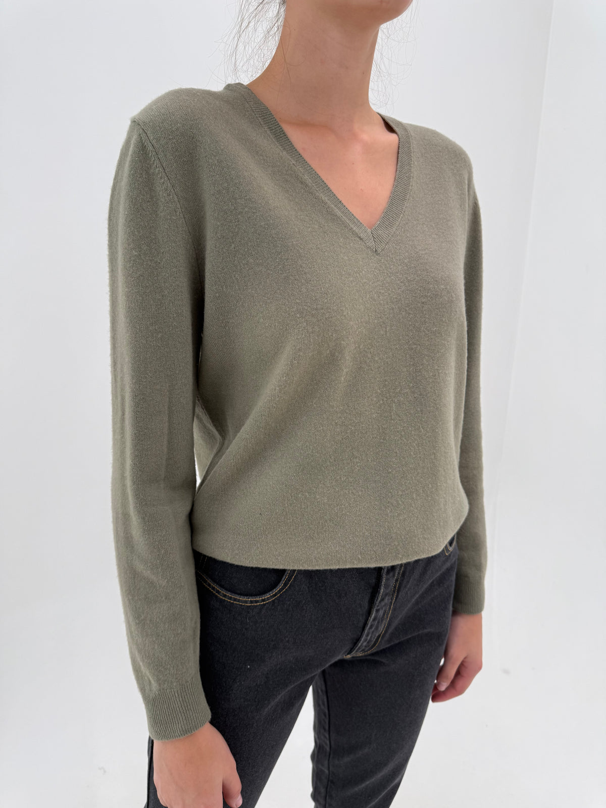 Pulover Sage green în anchior din lana extrafina