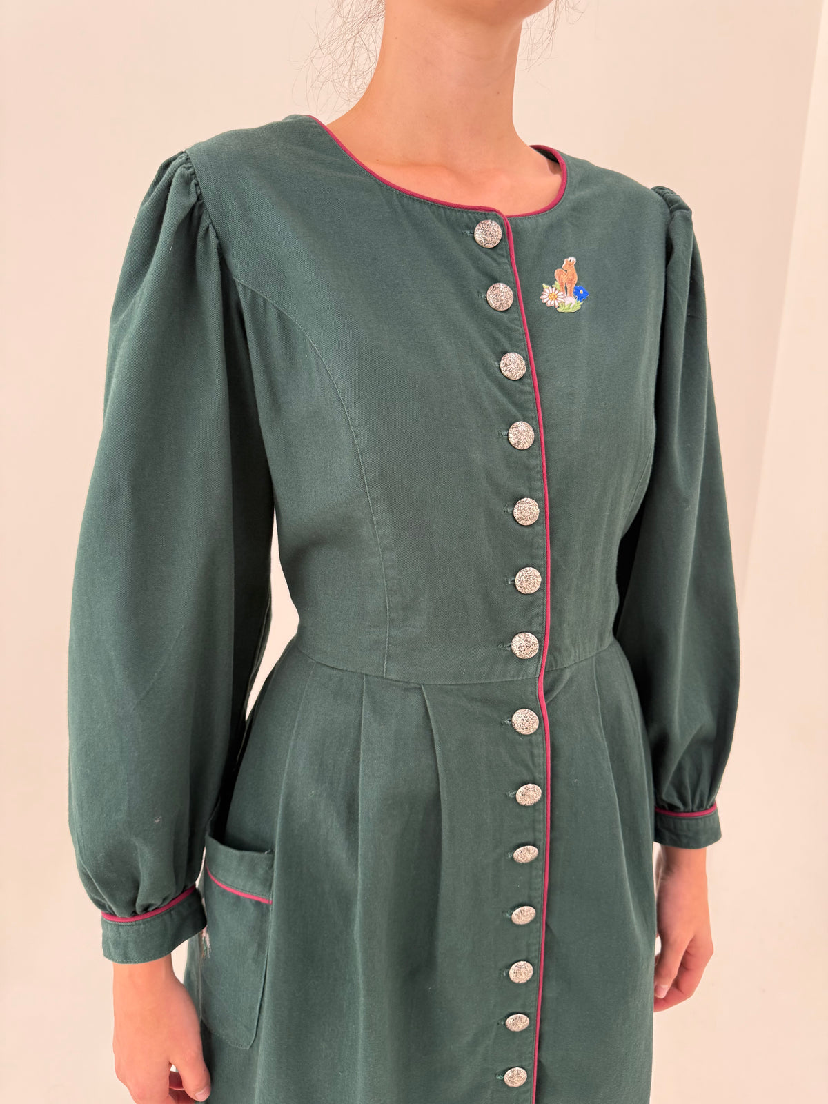 Rochie vintage cu corsaj din twill dark green super gros de bumbac