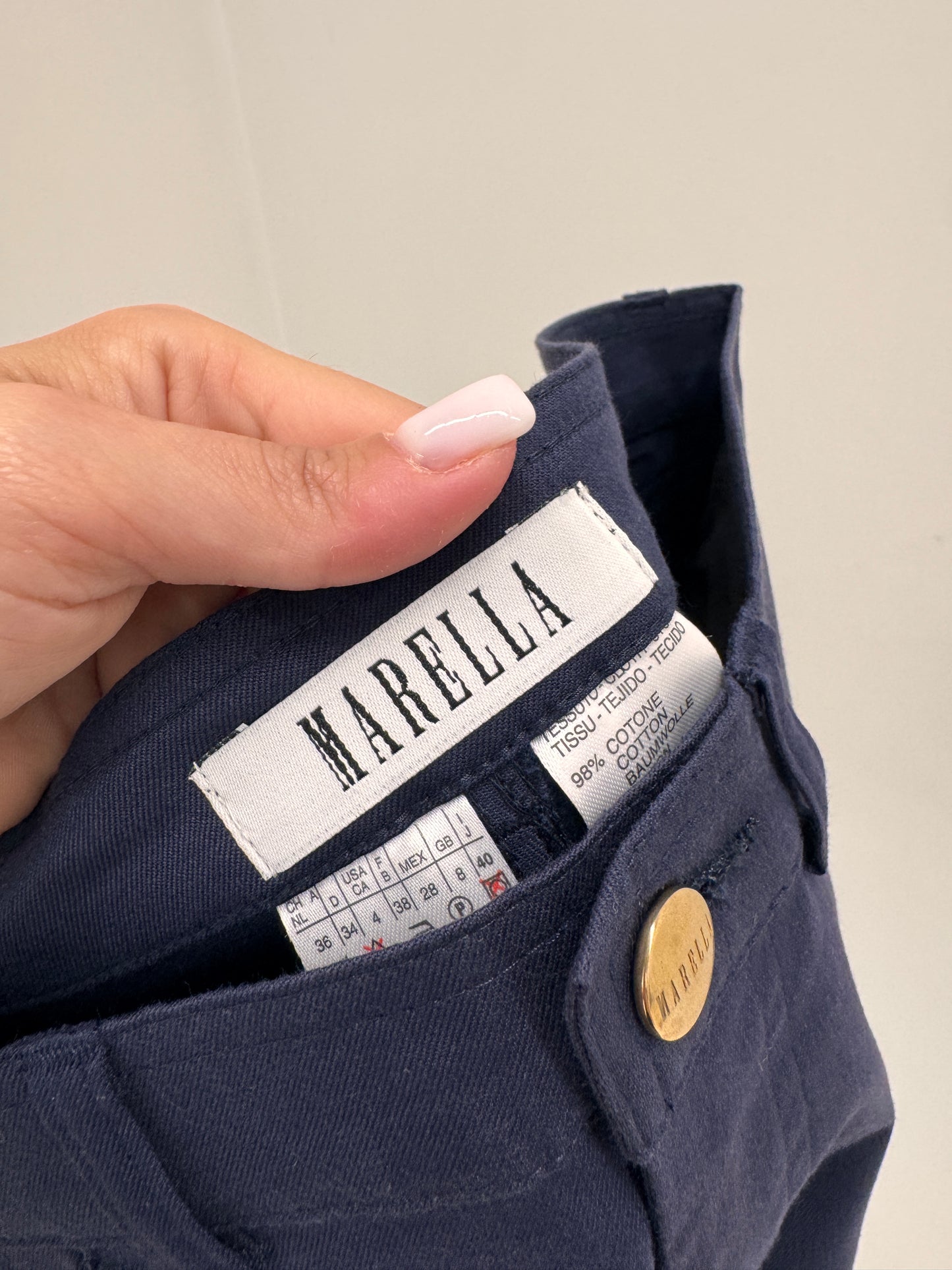Pantaloni Navy tall Marella by Max Mara din bumbac în croi clasic