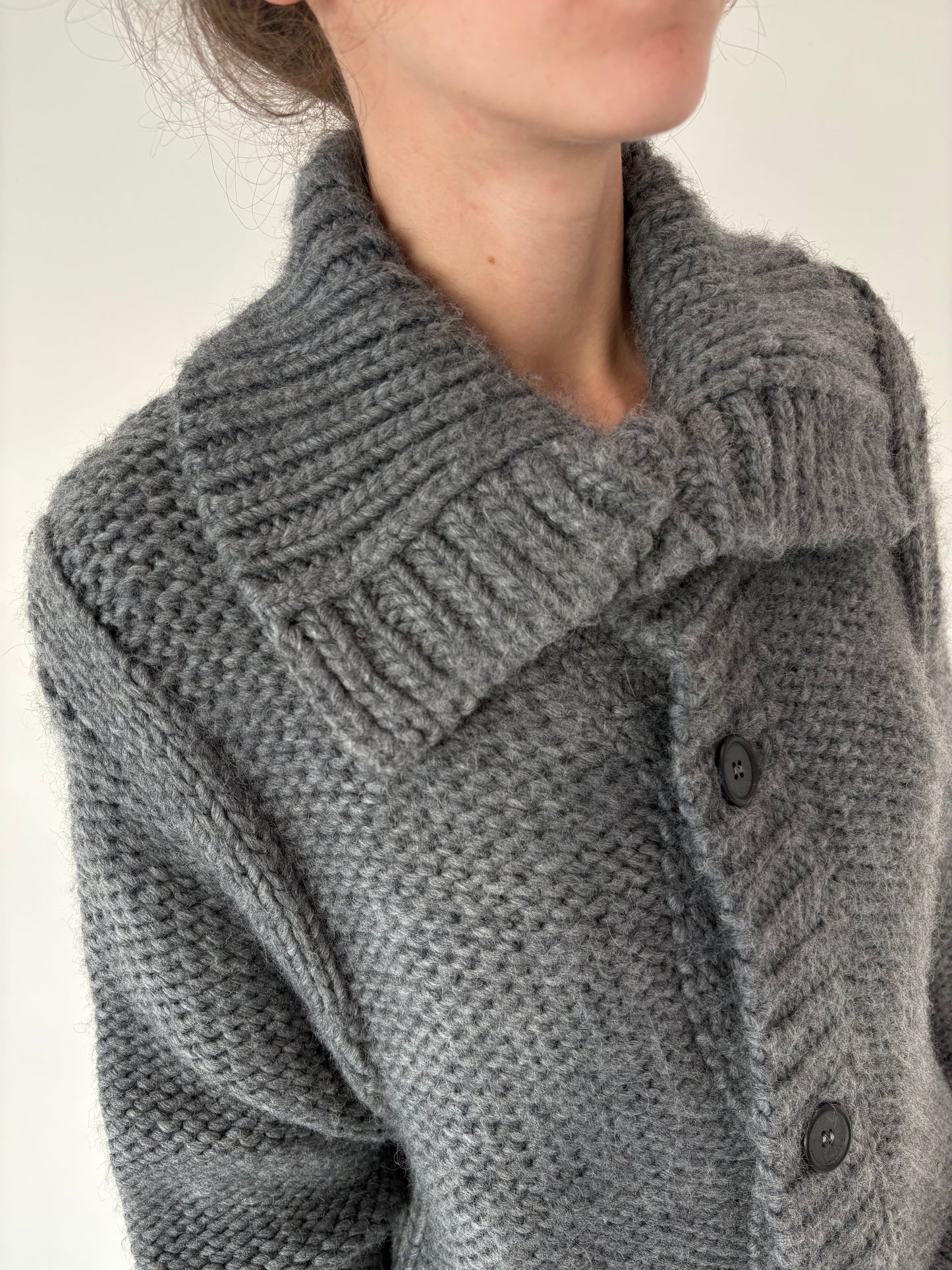 Jacheta tall din tricot super gros de lana extrafina