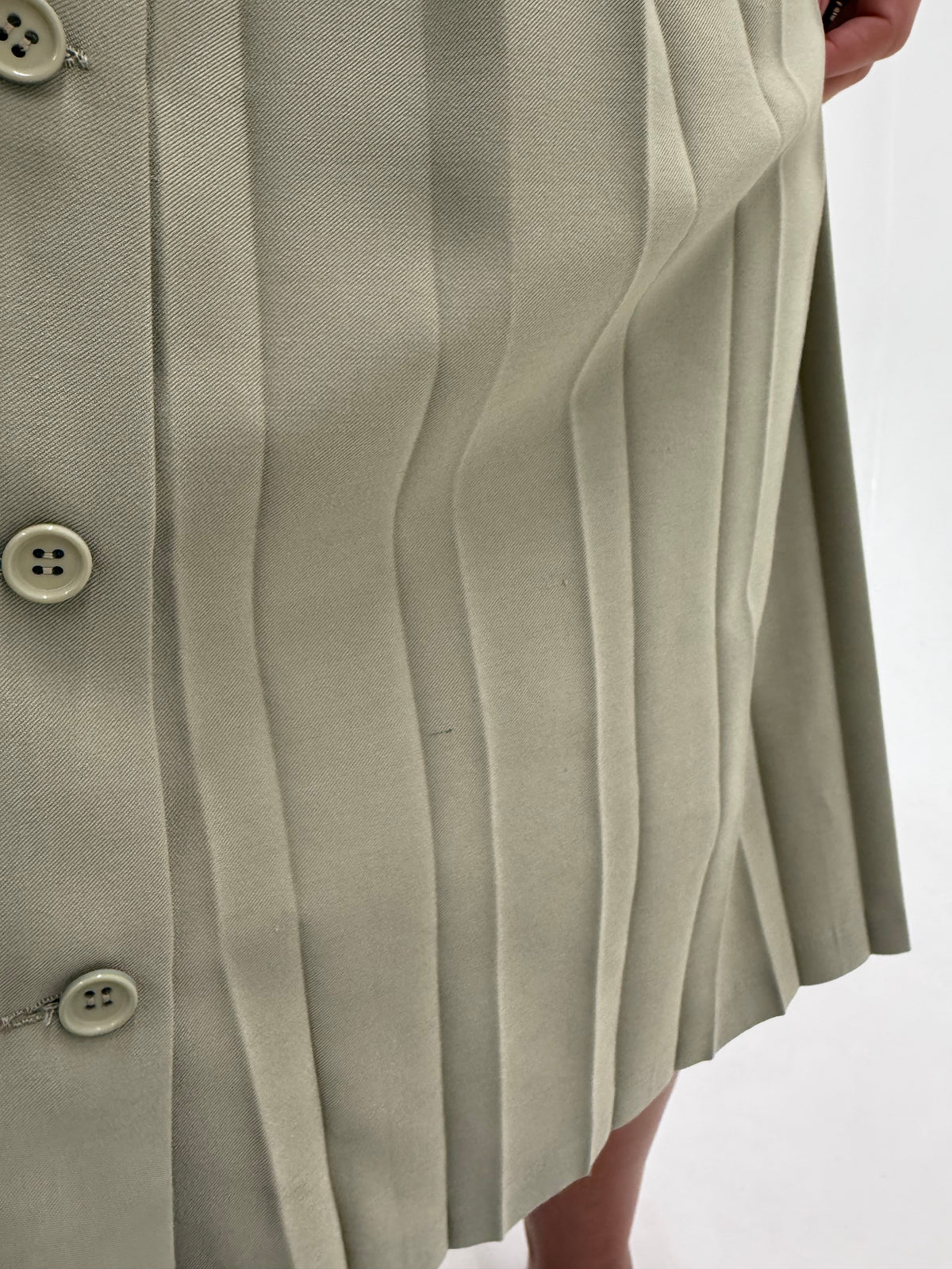 Fustă plisată din stofita Sage green midi lung cu talie ultra înaltă