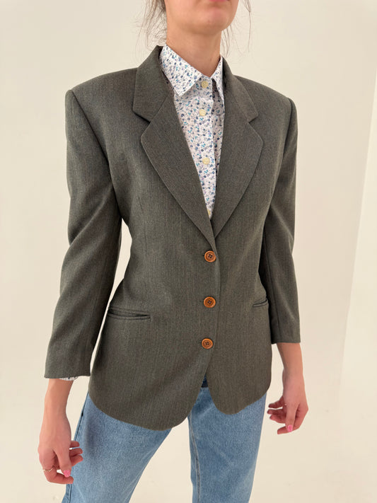 Sacou petite ușor cambrat moss green cu inserții fine colorate