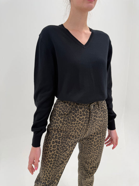 Puloveras Valentino negru din bumbac subțire ok anchior cu manșete înalte