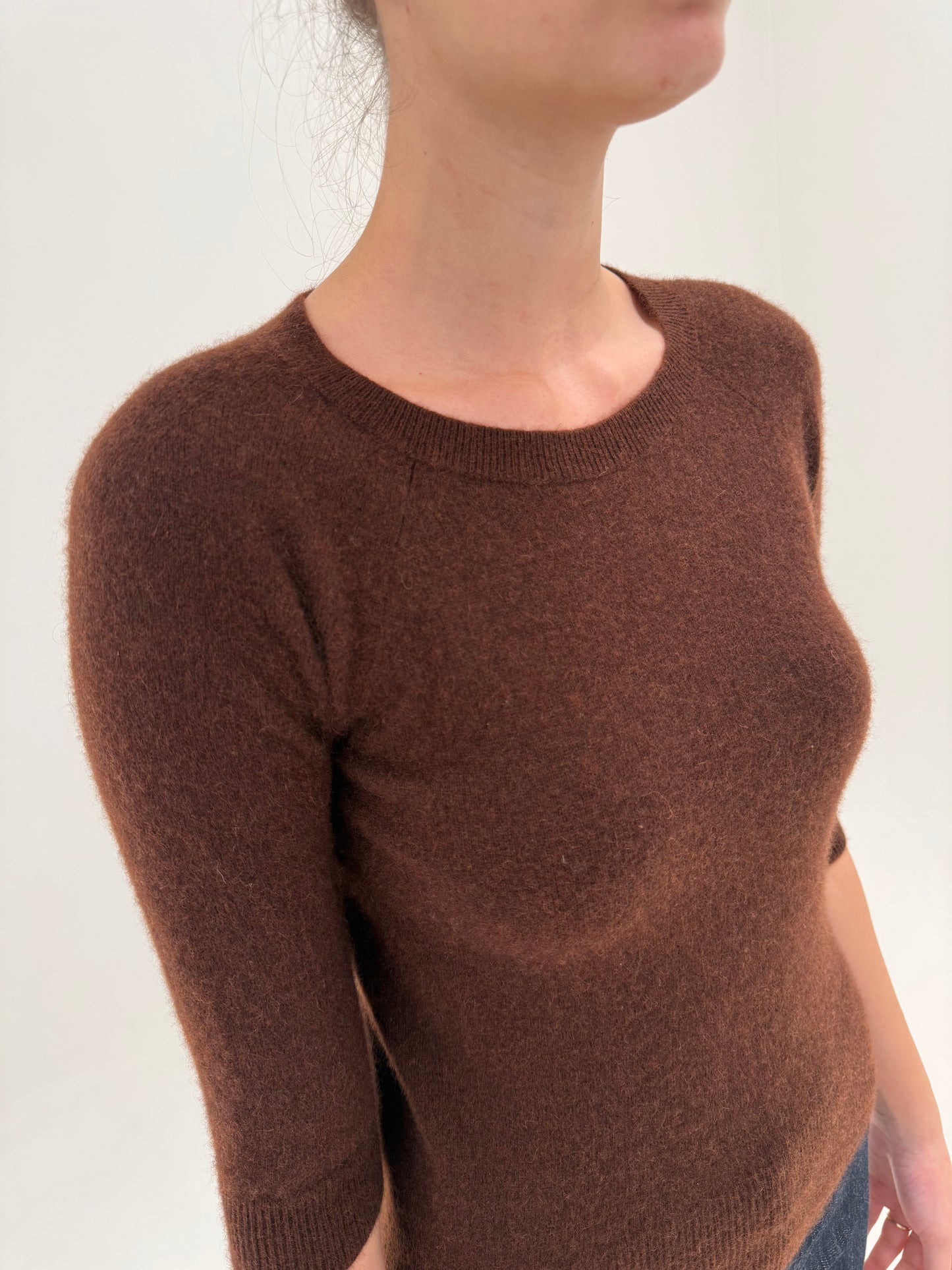 Pulover cambrat chocolate brown din cașmir